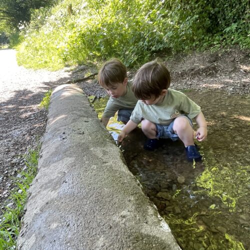 Boys playing in the water at Fyne Court